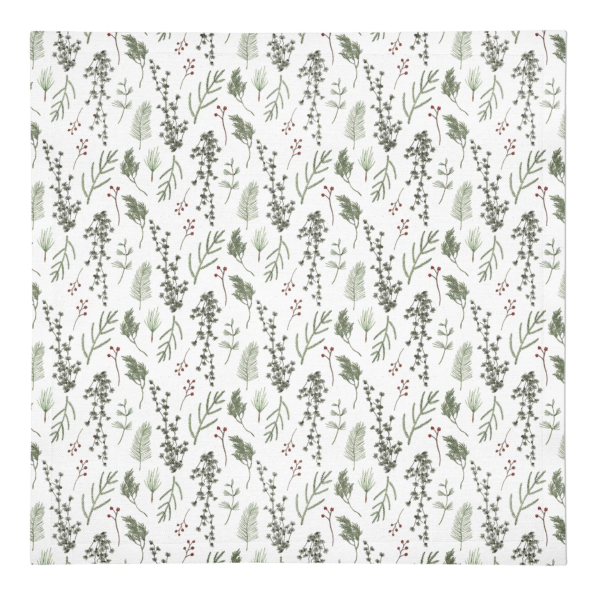 Pine Greenery on White Cotton Twill Napkin